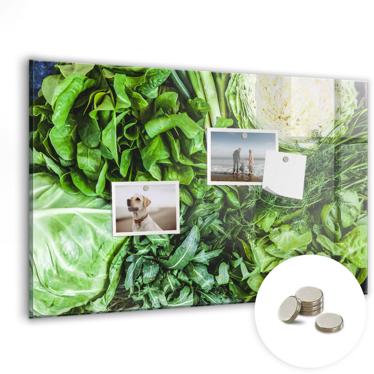 Coloray Glazen Magneetbord - Magnetisch Bord Groene groenten - 60x40 cm - Groente Magneetbord - Magnetic Board - Keuken Decoratie