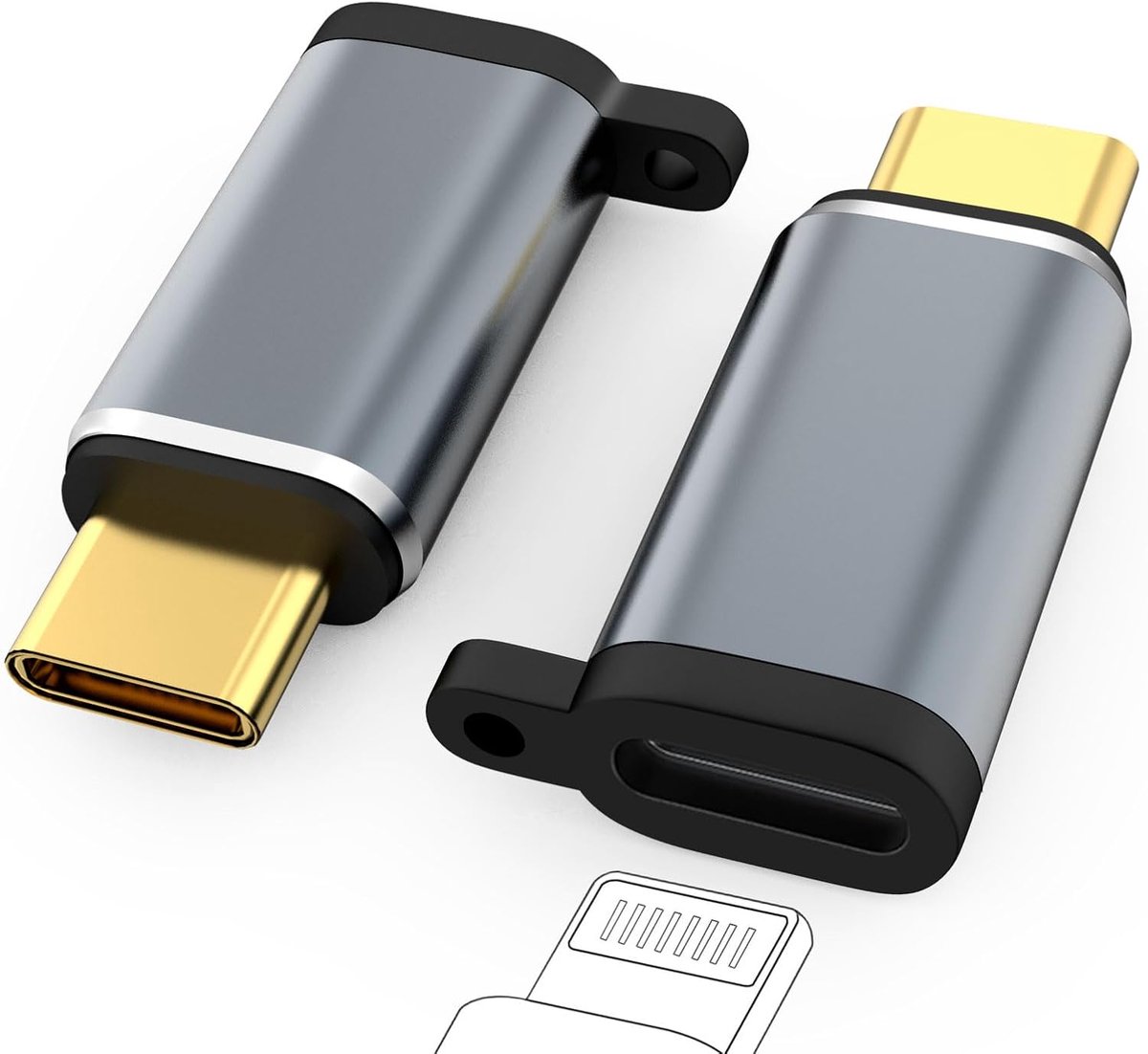 SnelShoppen - Lightning naar USB-C Adapter Set van 2, PD 60W Snelladen en Gegevenssynchronisatie, OTG Adapter, Compatibel met iPhone 15, S23, Pixel 7,