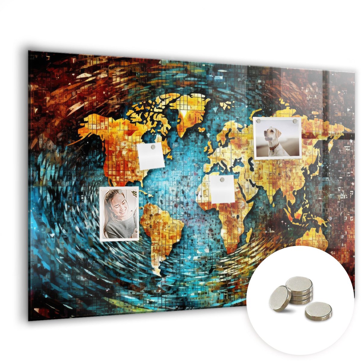 Coloray Glazen Magneetbord - Magnetisch Bord Limoenschijfjes - 100x70 cm - Veelkleurig Magneetbord - Magnetic Board - Bureau Decoratie
