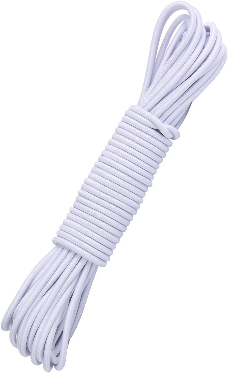 SnelShoppen - Rubber Touw 4mm x 12m Wit - Weerbestendig Expander Touw - Elastisch Koord voor Doe-Het-Zelf Klussen, Camping, Luggage en Zeilen