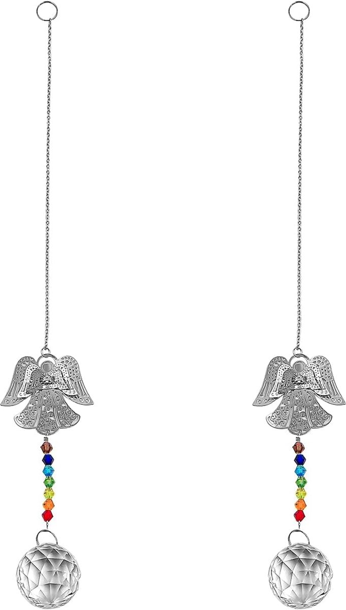 SnelShoppen - 2 Stuks Kristallen Zonvangers met Beschermengel Hangend Raamdecoratie, K9 Kristal, Regenboogmaker voor Thuis, Kantoor en Tuin