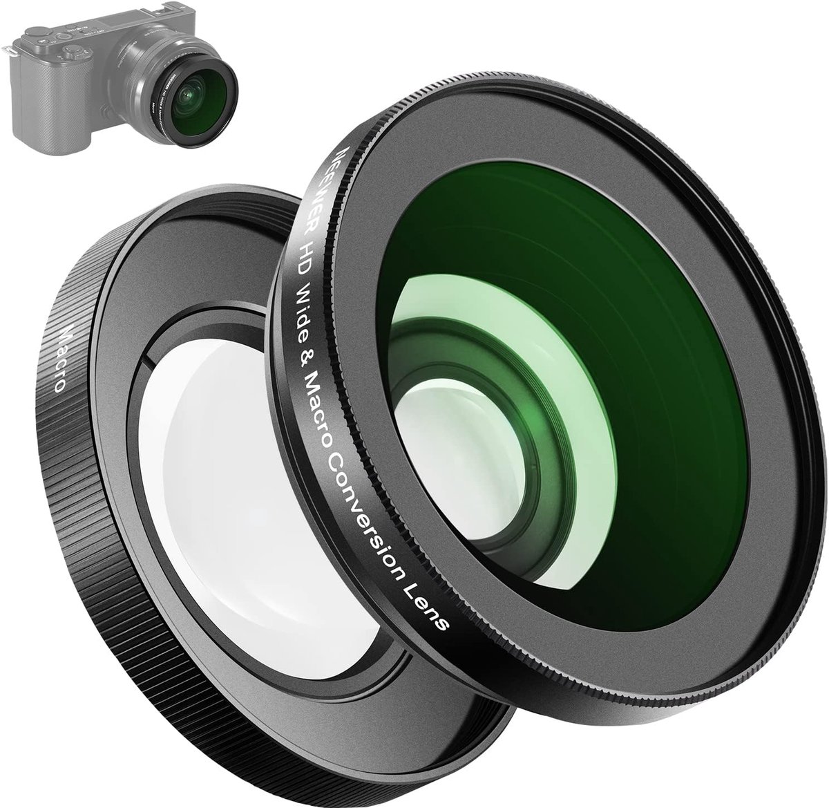 SnelShoppen - 40.5mm HD Groothoeklens voor Sony ZV-1F ZV-E10 A5000 A6000, 2-in-1 18mm Groothoeklens en 10x Macro Extra Lens met Verlengbuis, Bayonet M