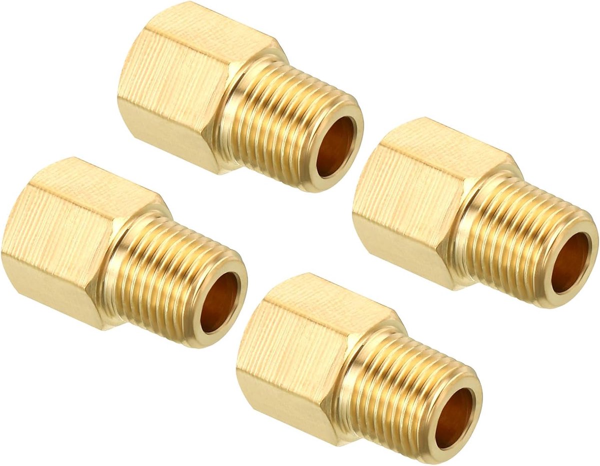 SnelShoppen - 1/8 NPT Plug naar 1/8 NPT Female Messing Pijp Schroefverbinding Hexagon Reducer voor Water Gas Overdracht 4 Stuks