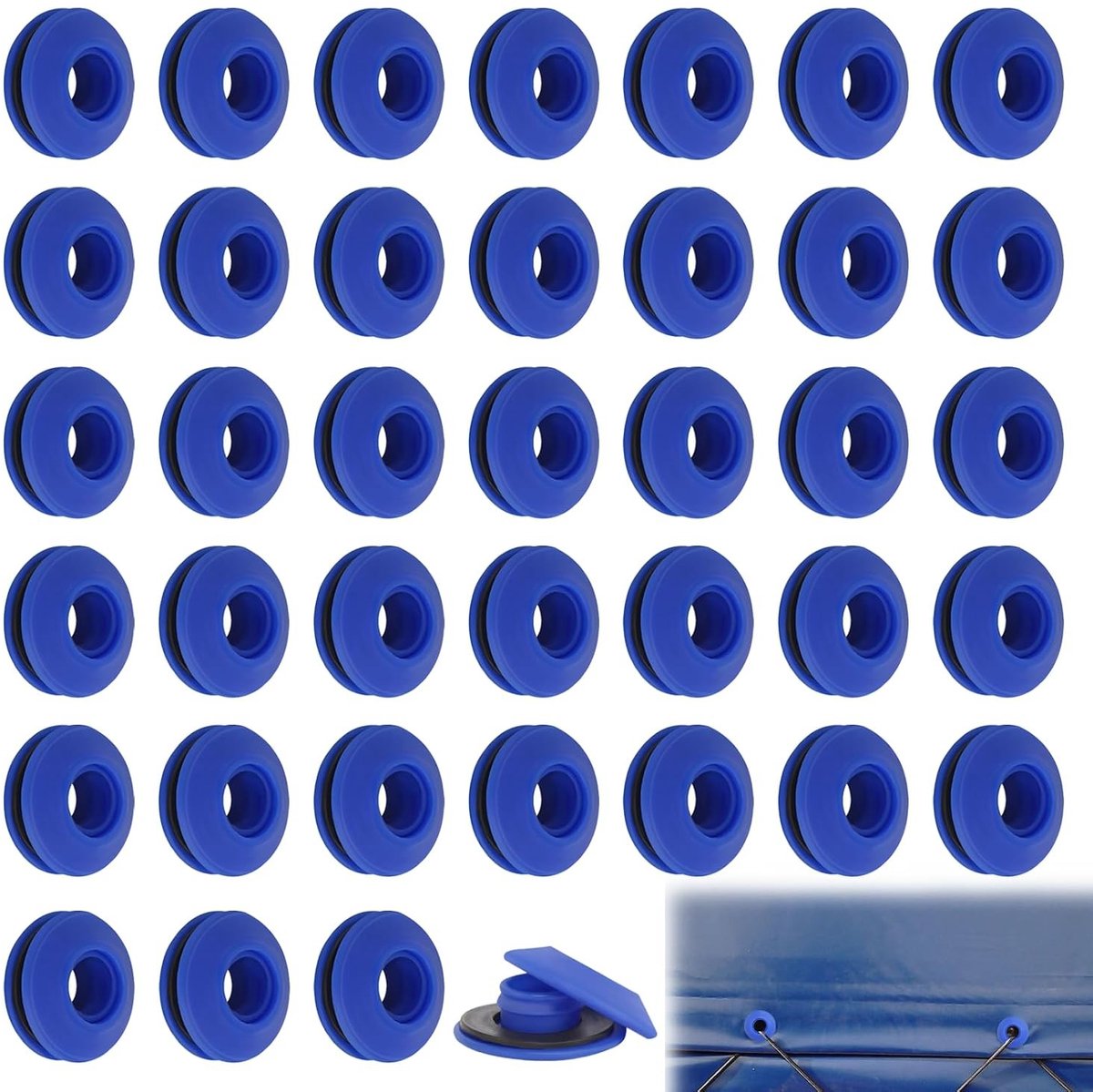 Set van 50 zelfborende plastic oogjes voor zeildoeken, veelzijdig voor zwembadgordijnen, tenten en zeilen, 27 x 27 x 11 mm, blauw en duurzaam