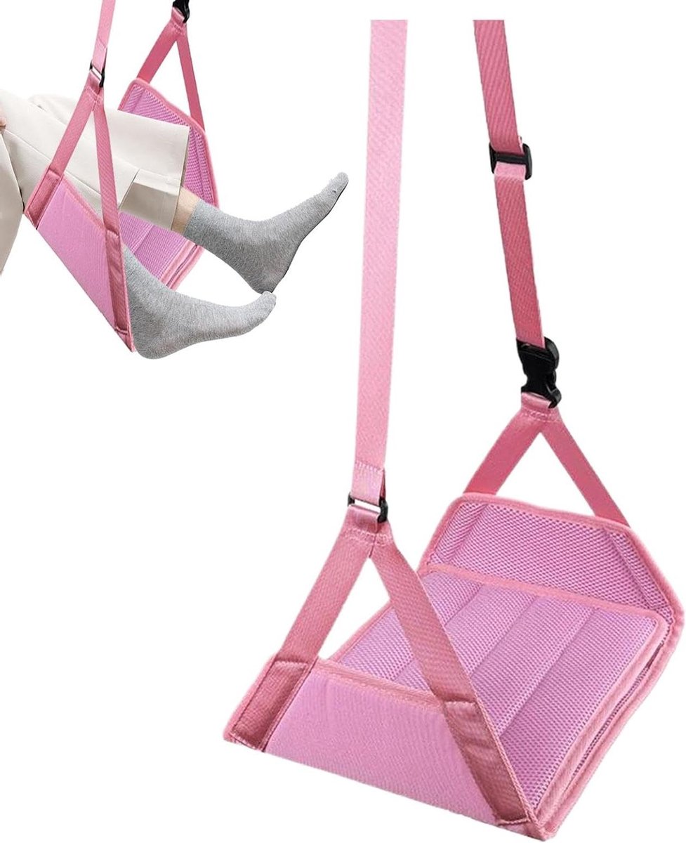 Vliegtuig Voet Hangmat - Verstelbare Voetsteun - Reis Comfort - Verbeterde Beencirculatie - ca. 275 x 23 cm - Zwart