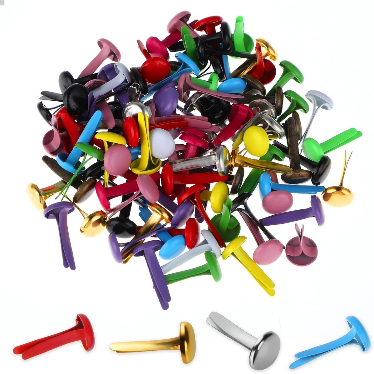 SnelShoppen - 100 Stuks Mini Kleurrijke Brads, Patronen Klemmen, Ronde Hoofd Clips, Metaal Klemmen voor Scrapbooking, School, Kantoor, Knutselen, Fees