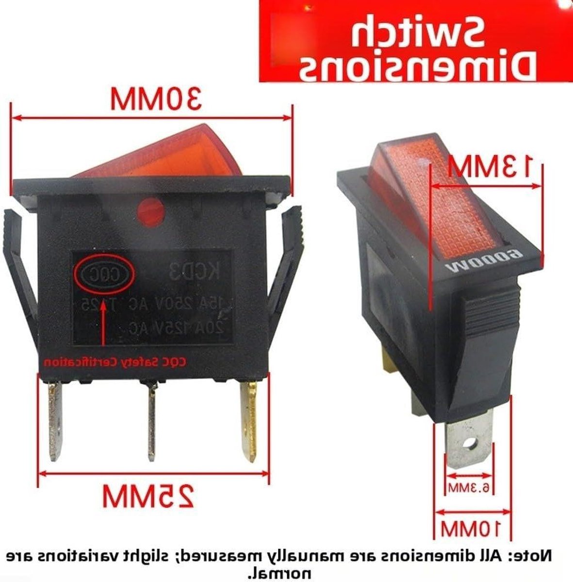Elektrische Wok Schakelaar - Reserveknop Kookpot - Koken en Verwarmen - Verlichte Bediening - 3 x 1.3 cm - Zwart