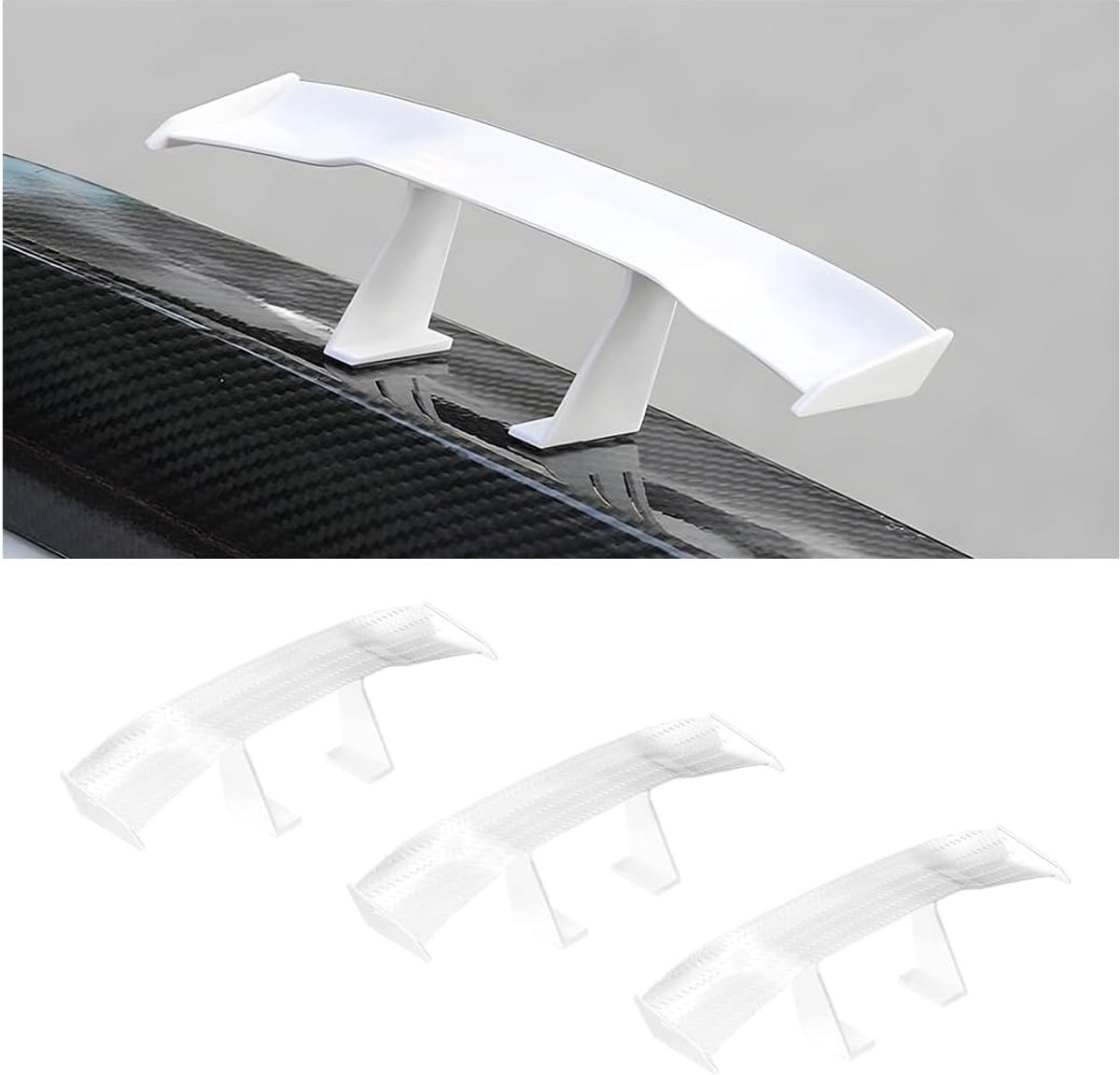 SnelShoppen - 3PCS Mini Auto Spoiler Wing, Universele Carbon Fiber Effect Achterspoiler 16.5CM, Cool Auto Accessoires voor Mannen en Vrouwen (Wit)