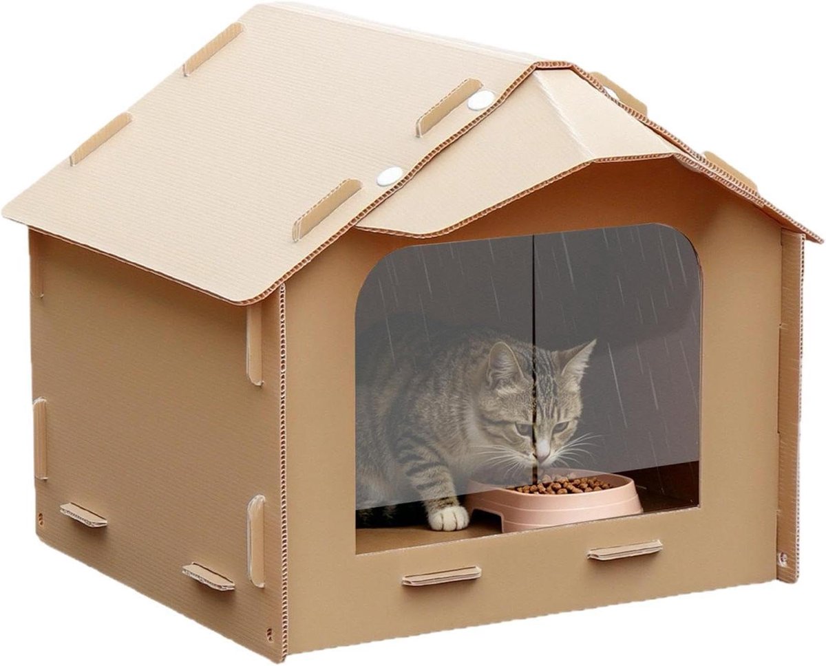 Kattenvoederhuis Buiten - Voerstation Zwerfkat - Beschermd Voeren - Afhellend Dak - 50x49x5 cm - Grijs