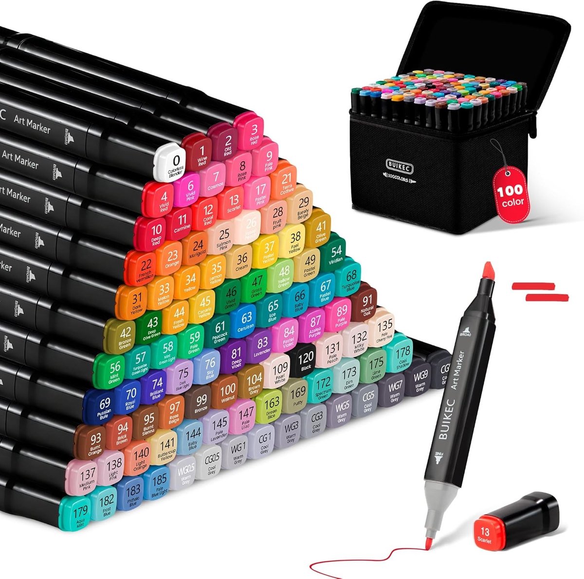 Alcoholmarkers Set - Multicolor - 100 Stuks - Dubbelpuntige Stiften voor Kunst en Creativiteit - Voor Iedereen
