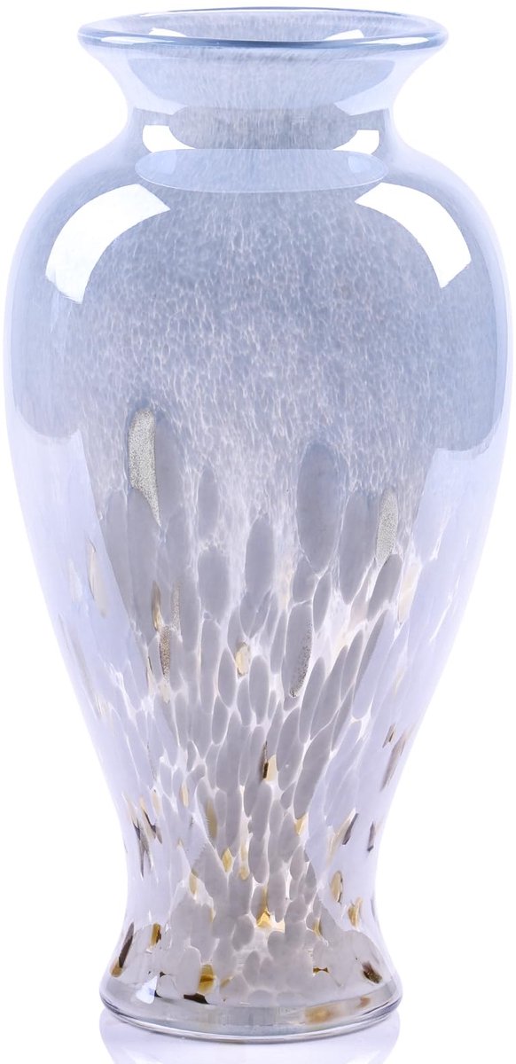 SnelShoppen - 30 cm hoge blauwe glazen vaas, ondoorzichtige kunstdecoratie, uniek design met brede opening, perfect voor Pampasgras en als woonaccesso