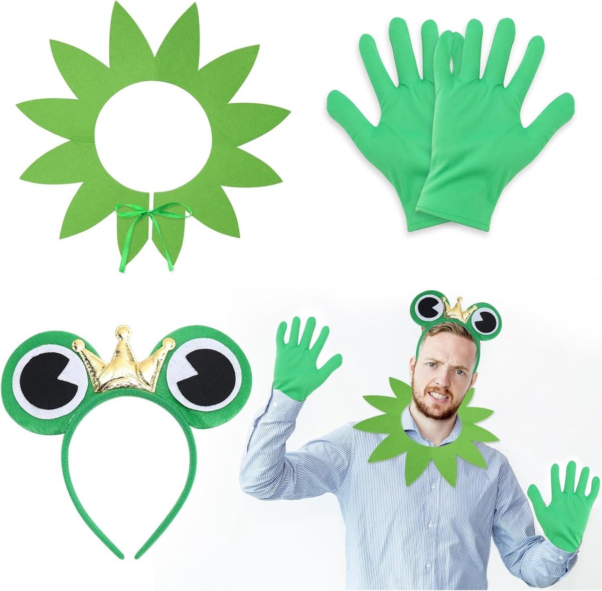 Frog Kostuum voor Volwassenen met Accessoires zoals Hoofdband, Handschoenen en Sjaal voor Halloween en Carnaval