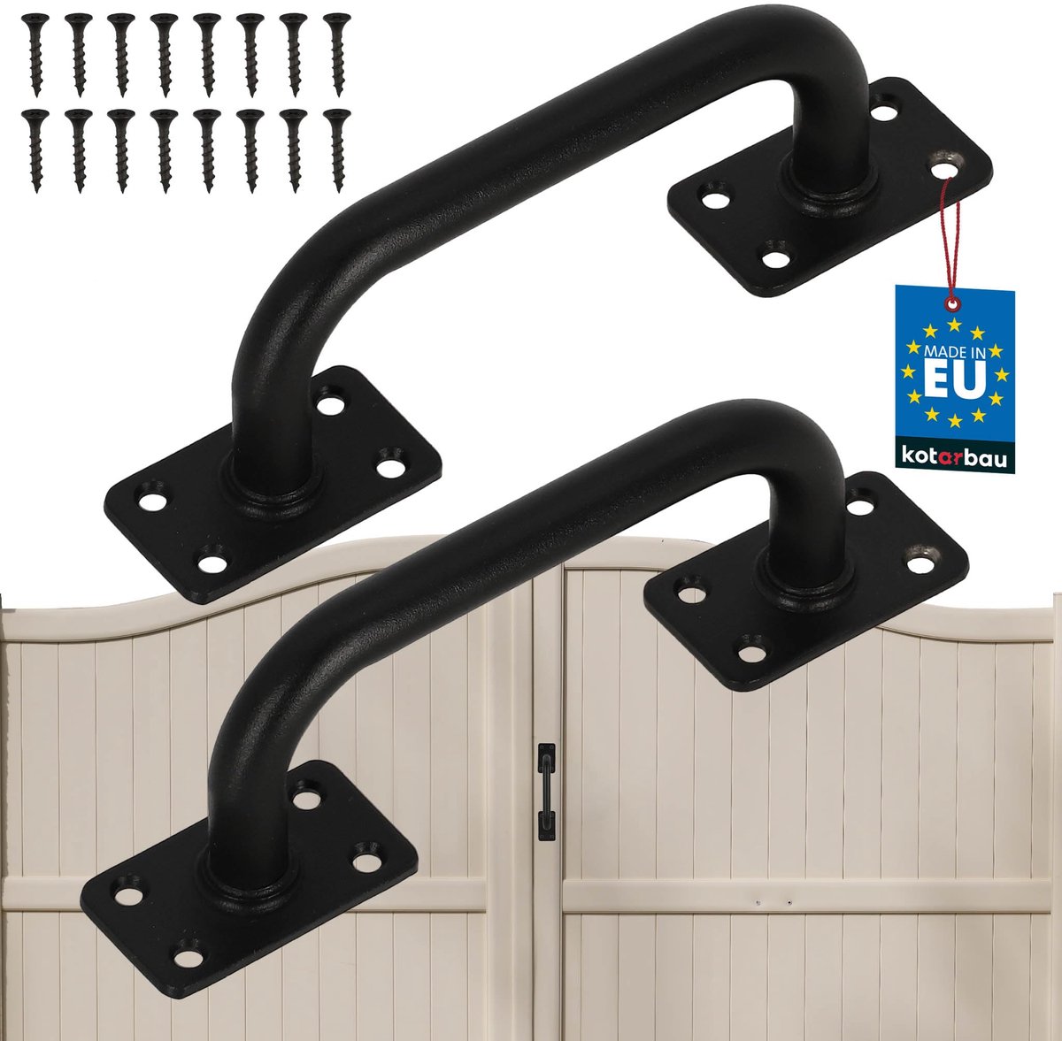 KOTARBAU® 2 Stuks - Poortgreep - Schuurdeurgreep - Tuindeurgreep 150 mm - Buitendeurgreep - Zwart - Gepoedercoat Staal