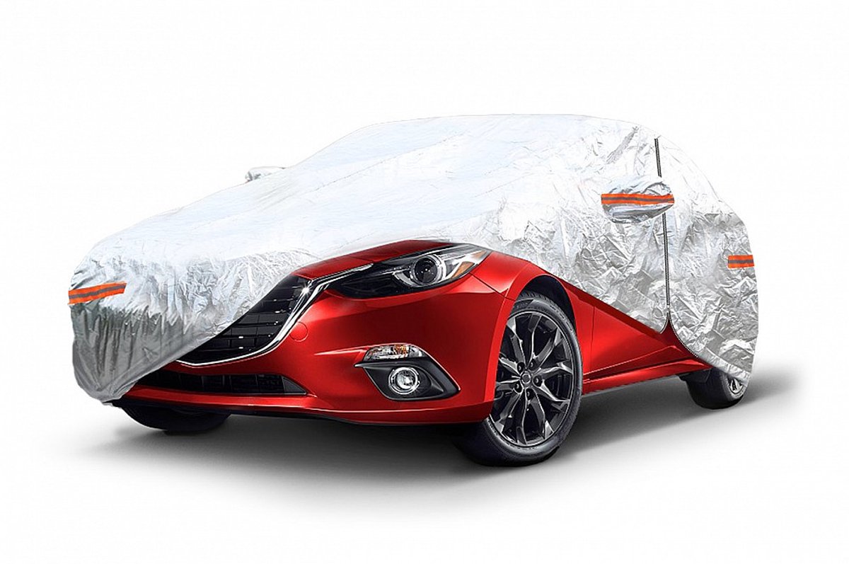 Autohoes met ritssluiting, reflecterend, 120gr + katoen, Zilver, maat: M, 430x165x120cm