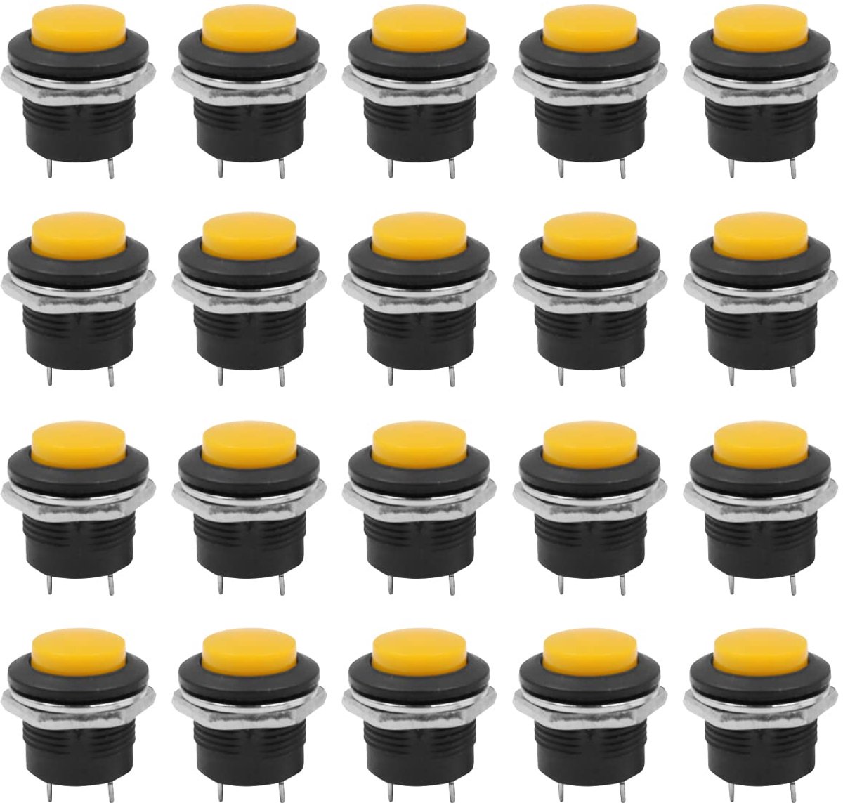 SnelShoppen - 20PCS 16mm Momentaire Drukknop Mini Rond Schakelaar Zelfherstellende Knop 2Pins 3A 250V AC - Geel voor LED, Deurbellen, Huishoudelijke A