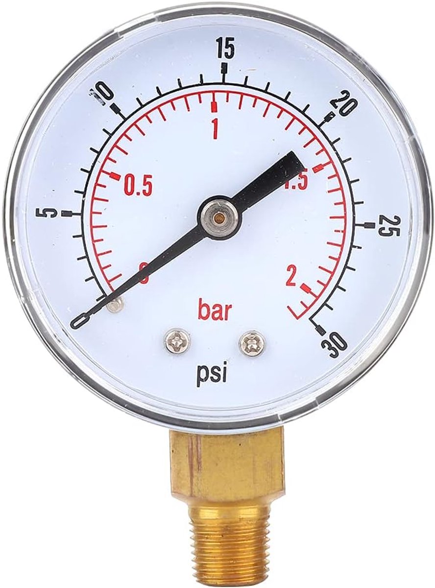 SnelShoppen - Manometer 50mm Dial Vloeistof Gevuld Aluminium Behuizing 1/8" BSPT Onderste Aansluiting voor Lucht Water Olie Gas (0-30psi 0-2bar)