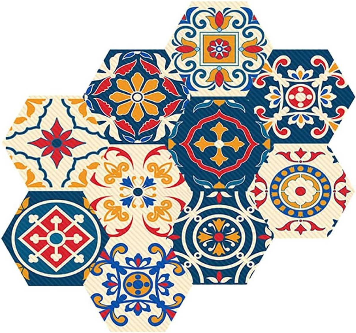 SnelShoppen - 10Pcs Bohemian Hexagon Peel and Stick Wandbedekking Waterdichte Tegelstickers voor Thuis Keuken Woonkamer Muur Vloer