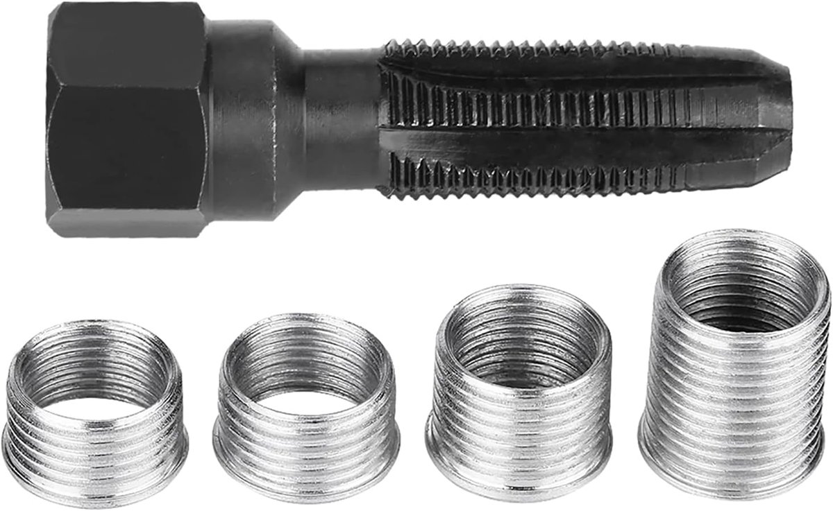 SnelShoppen - 5-delige Set Spark Plug Draad Tap Gereedschap - 14mm Carbon Staal Met Invoegen - Voor Het Repareren Van Beschadigde Sparkplugdraden