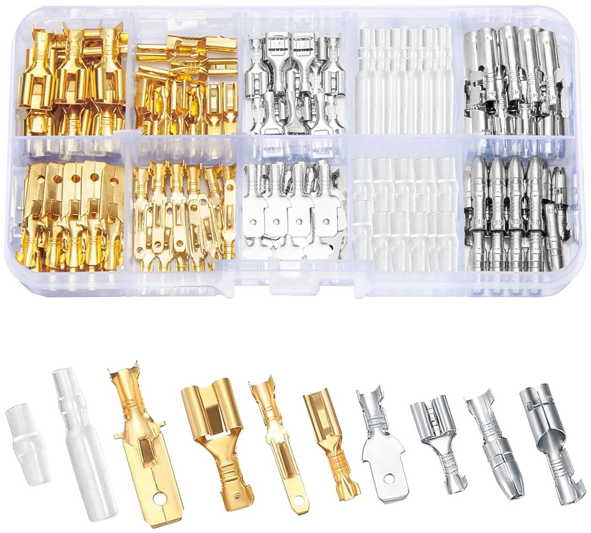 SnelShoppen - 150 Stuks Male Female Spade Connectoren, 2.8mm 3.2mm 4.8mm 6.3mm Elektrische Draadconnectoren, Krimp Terminals met Isolerende Huls voor