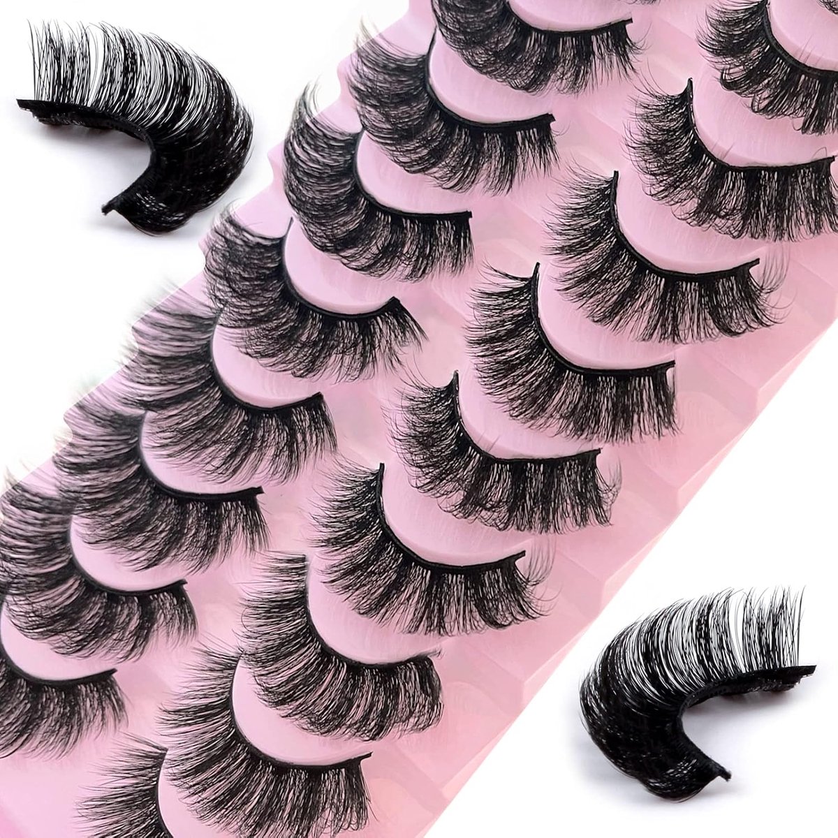 Pestañas Postizas Naturales 10 Pares 7D Mullidas de Pestañas Postizas Rizadas Gruesas Pestañas Postizas Negras - ShopVlot