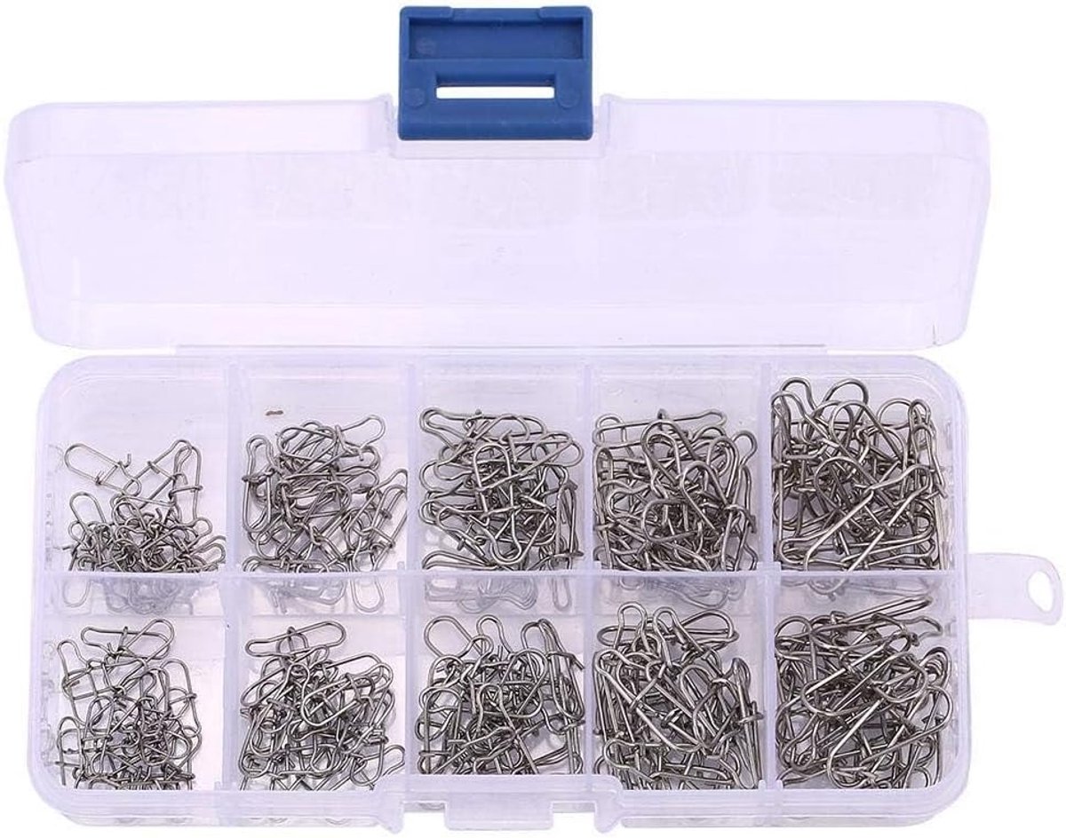 SnelShoppen - 200 stuks vis vergrendel snaps met swivel #0#1#2#3#4 in handige opbergdoos - roestvrij staal, sterk, corrosiebestendig, ideaal voor viss