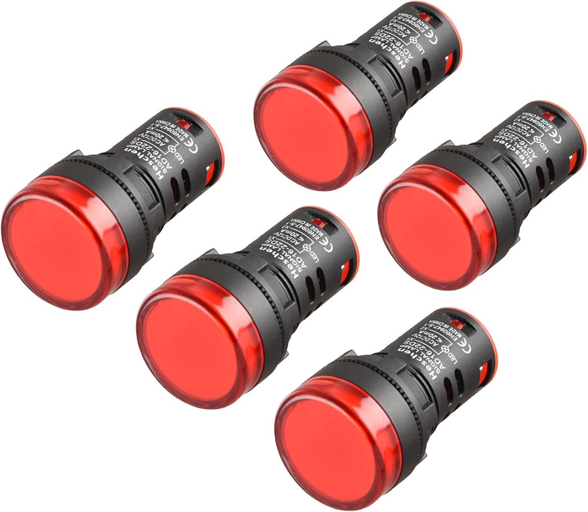 SnelShoppen - 22mm LED Indicatie Pilot Lamp, 12VDC Rood Licht, 20mA, 5-Pack, Geschikt voor Tuin, Keuken, Feest, Camping, IP65 Bescherming