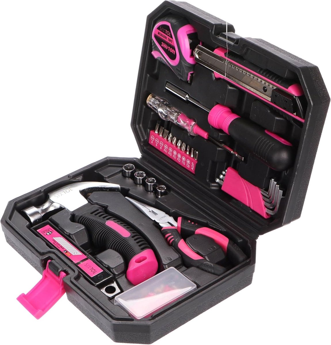 Gereedschapset - Handgereedschap Set - Klusjes Thuis - Compacte Koffer - 66 Delen - Roze — cadeau in Gereedschap - foto 2
