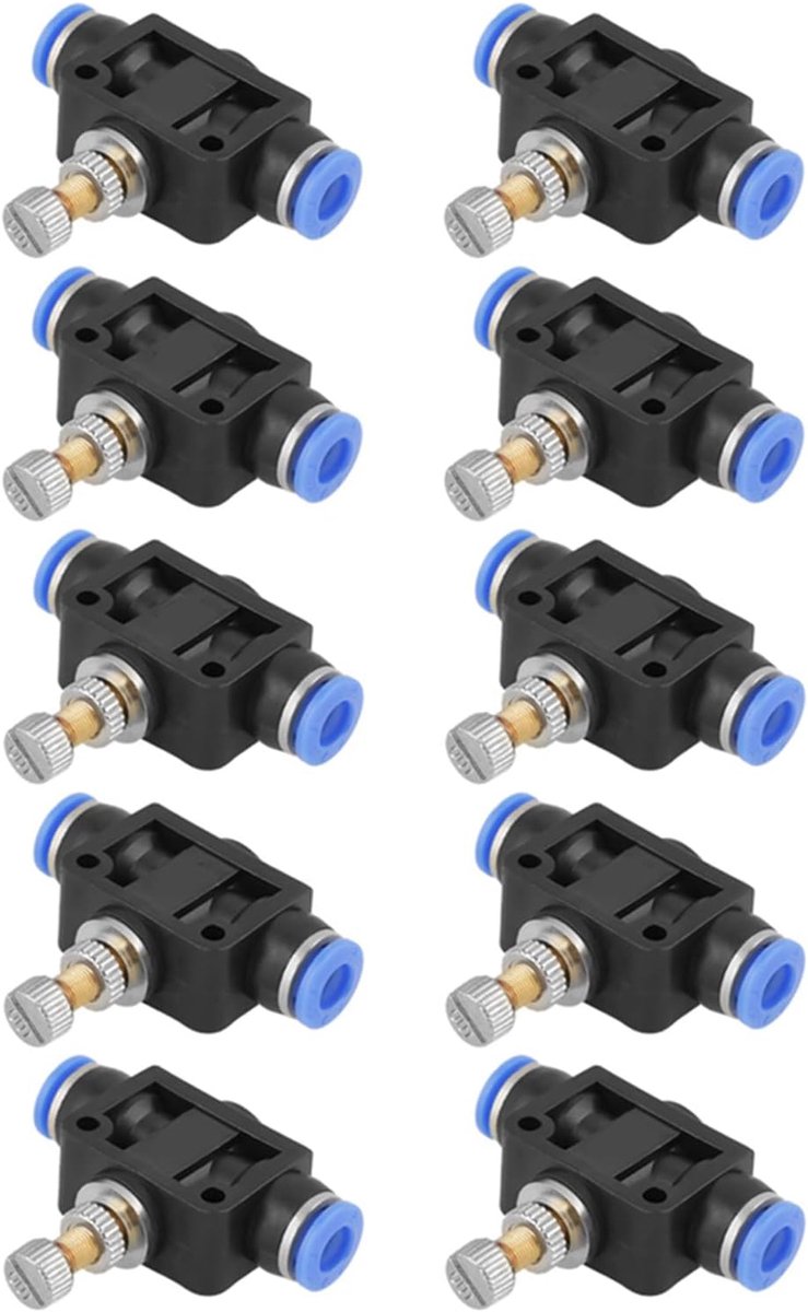 SnelShoppen - Air Flow Regulator 6mm - Luchtsnelheidsregelklep - Rechte T-vormige Pneumatische Koppeling voor Slang - 10 Stuks