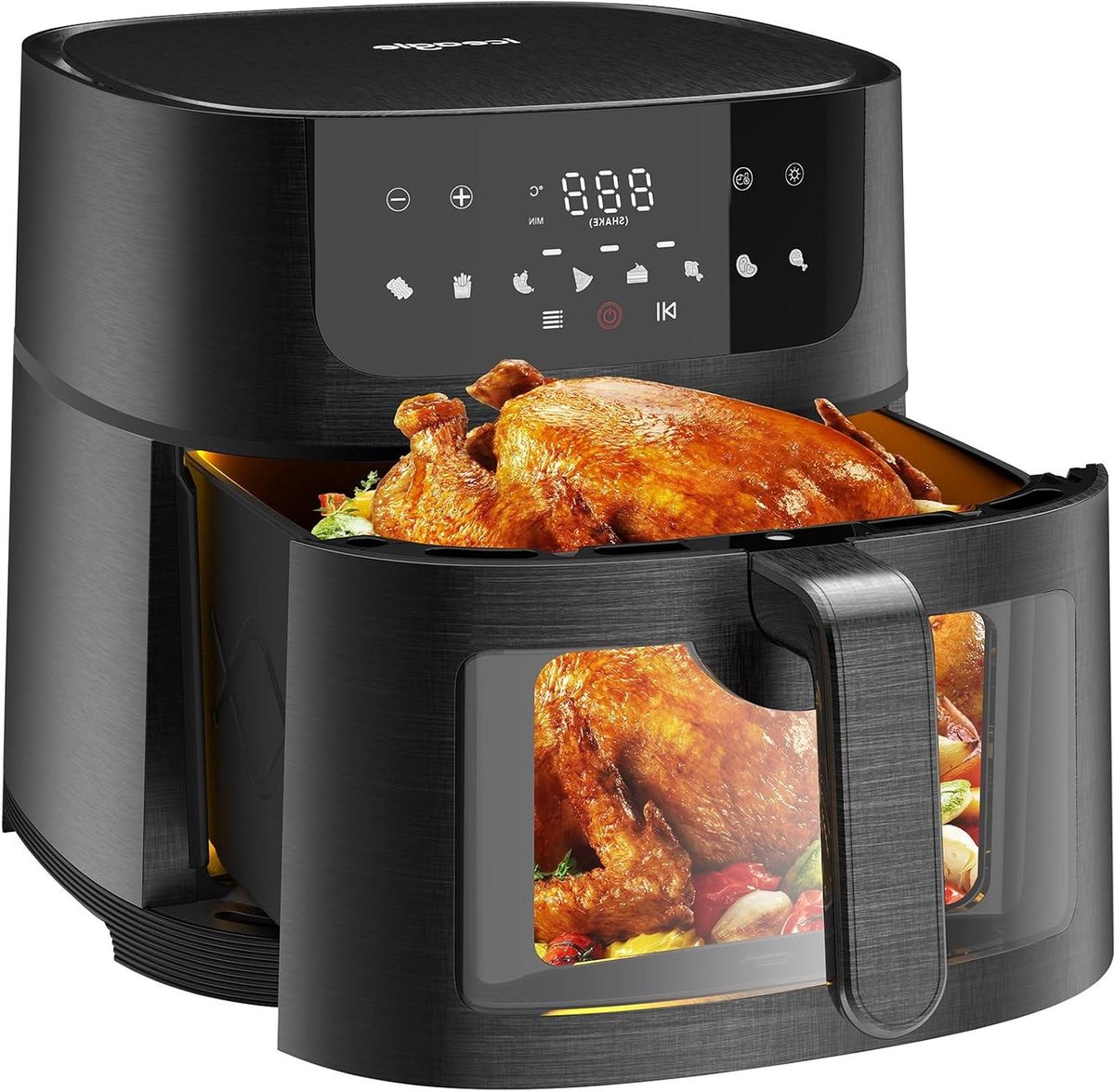 Heteluchtfriteuse XXL - Airfryer met venster - Gezond koken - 8 programma's - 9 liter capaciteit - Zwart