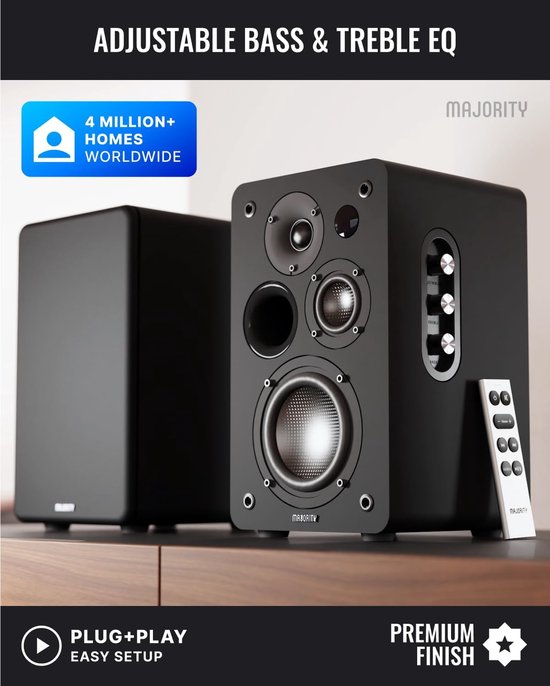 Luidspreker Boxen - Actieve Speakers - Muziek Streamen - 100W Koolstofvezel Drivers - 17 x 18 x 27.5 cm - Zwart — afbeelding 5