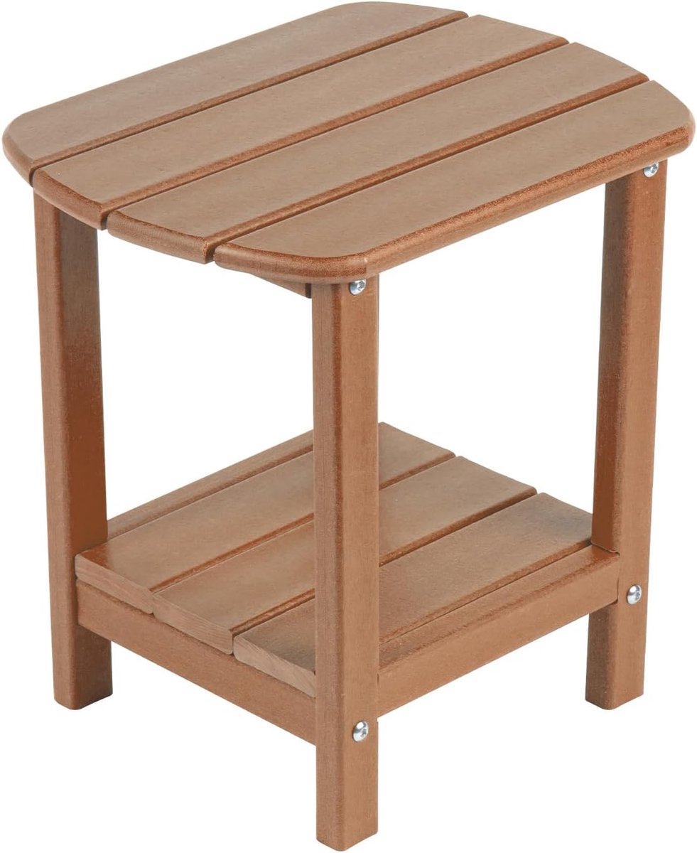 SnelShoppen - Adirondack Bijzettafel 42cm - Tuin Tafel HDPE Plastic - Dubbele Laag - Bruin - Ideaal voor Patio, Tuin, Camping en Buitengebruik
