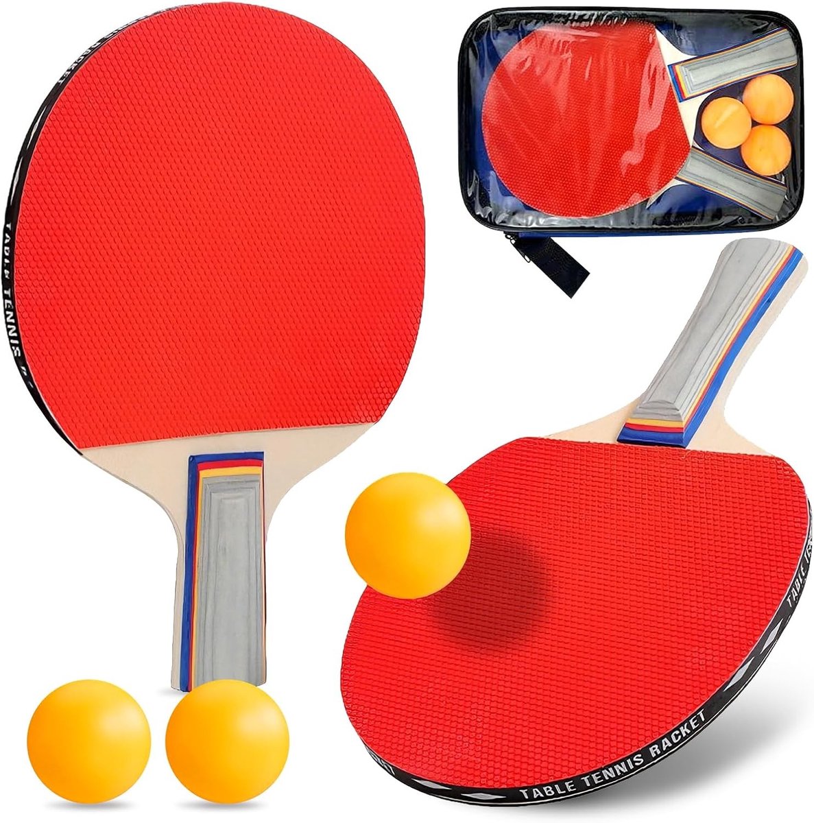 Tafeltennisset 2 rackets - met 3 ballen - draagbare tas - perfect voor thuisentertainment - SnelShoppen