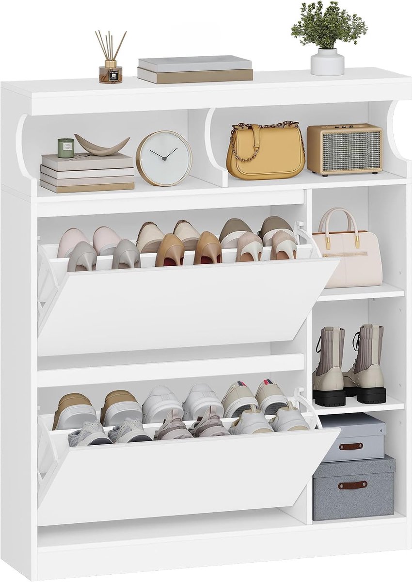 HILINSIE Schoenenkast - Opberger Meubel - Schoenen Opbergen - Ruime Capaciteit - 95 cm Breed - Wit