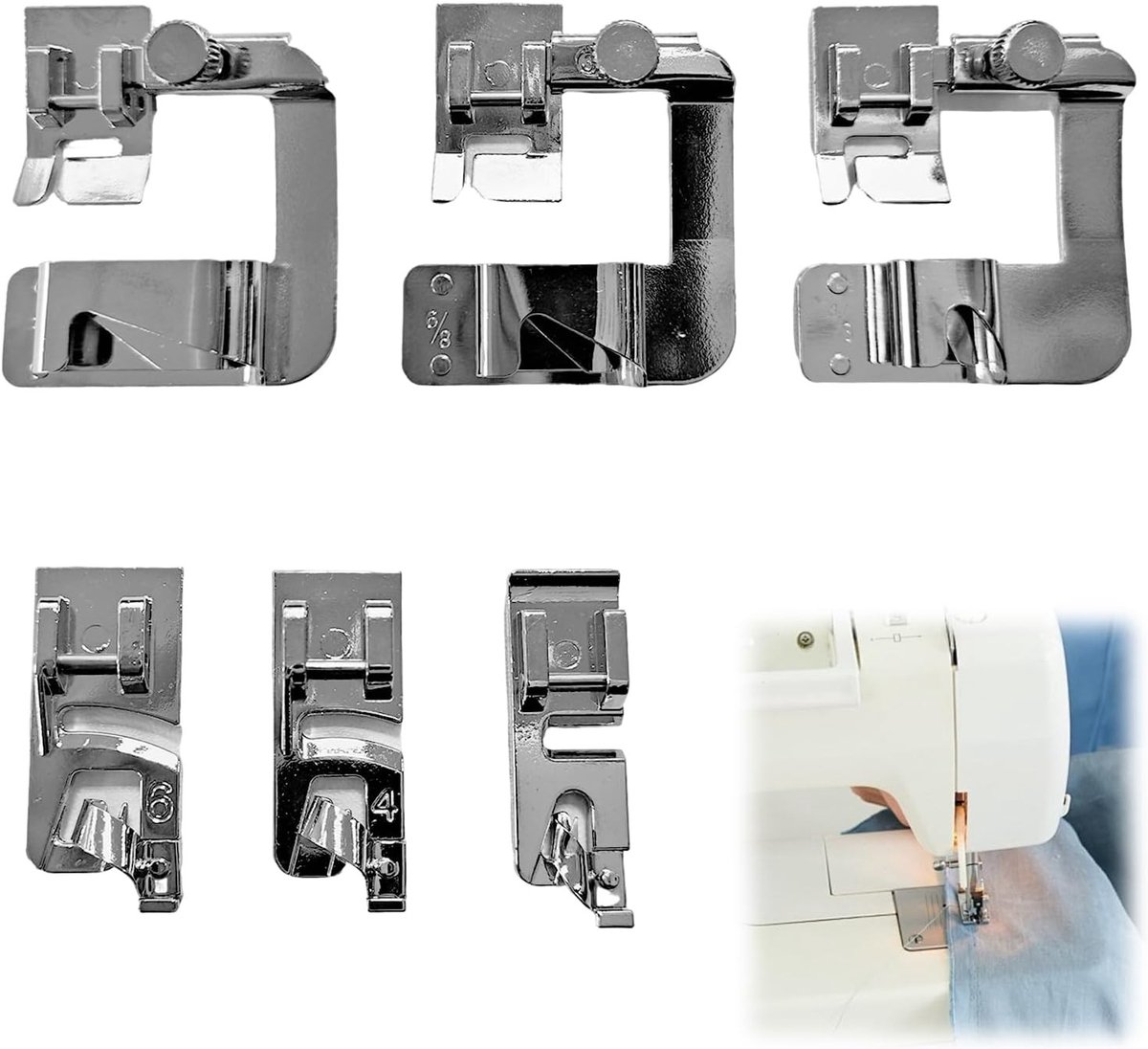 Set van 6 metalen naaivoeten voor nauwkeurig naaien, geschikt voor diverse naaimachines zoals Brother, Singer en Janome