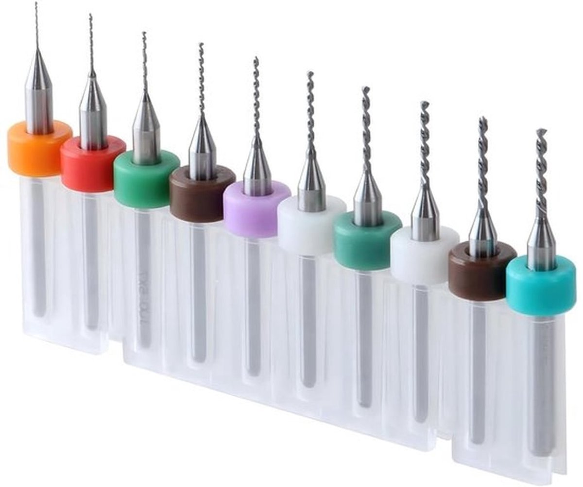 Micro Boor Set 10 Stuks, 0.3mm-1.2mm, Spiral Boor voor PCB en Circuitplaten, Graveren van Sieraden en Zachte Metaalbewerking, Geschikt voor CNC en Drukcircuits