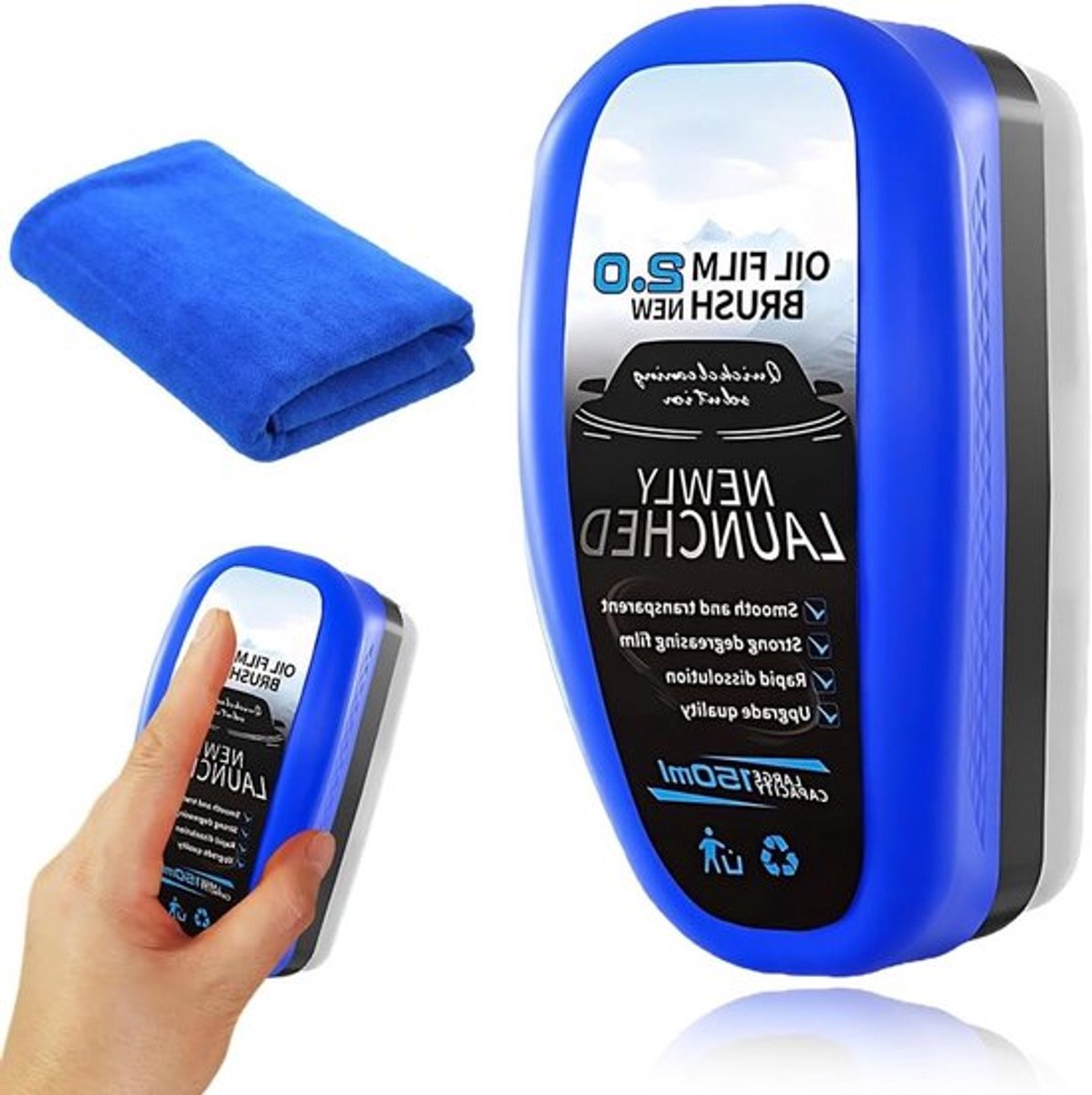 Multifunctionele reinigingsborstel voor auto, oliefilm en vuilverwijdering met blauwe handdoek