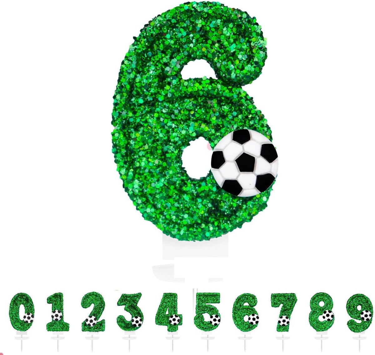 SnelShoppen - 3D Verjaardagskaarsen Voetbal Groen Kaarsen Verjaardag Kaarsen Nummer 6 Taartdecoratie Jubilea Baby Shower voor Verjaardag