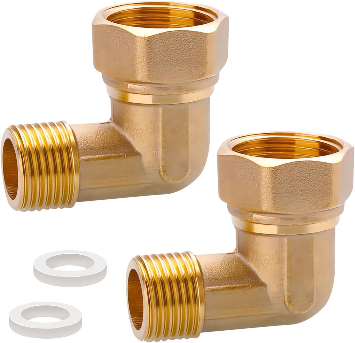 SnelShoppen - 2 Stuks Messing Movable Schroefverbinding 1/2 Inch AG x 3/4 Inch IG Loodrechte 90° Hoek Verbindingsset voor Waterinstallaties