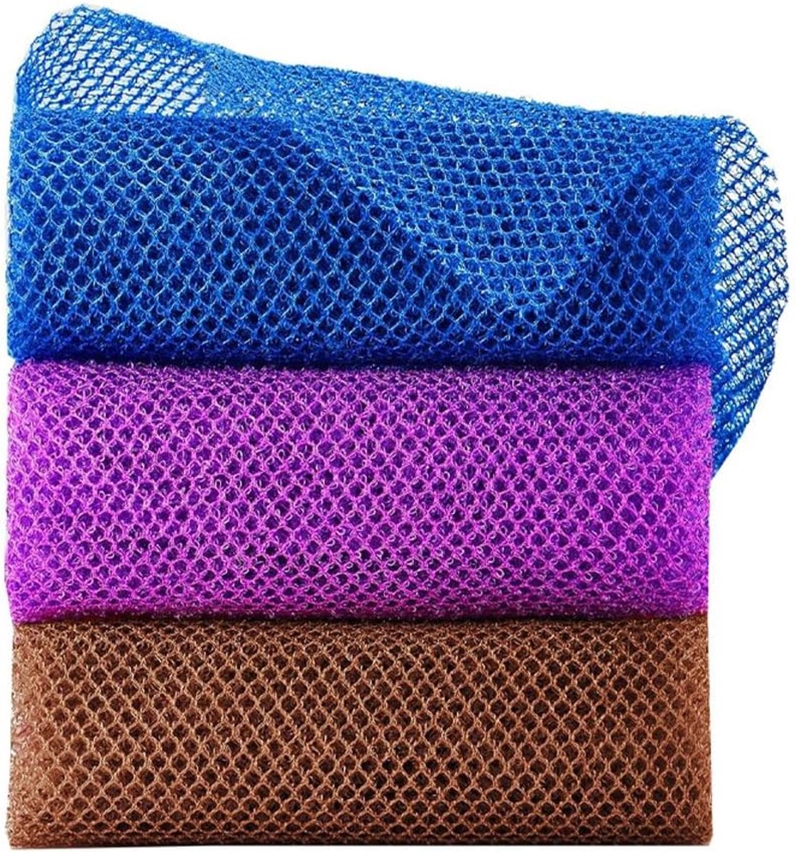 SnelShoppen - 3 Stuks Afrikaanse Net Spons 80 x 30 cm - Exfoliërende Spons voor Lichaam - Duurzaam Nylon - Ideaal voor Douche en Bad