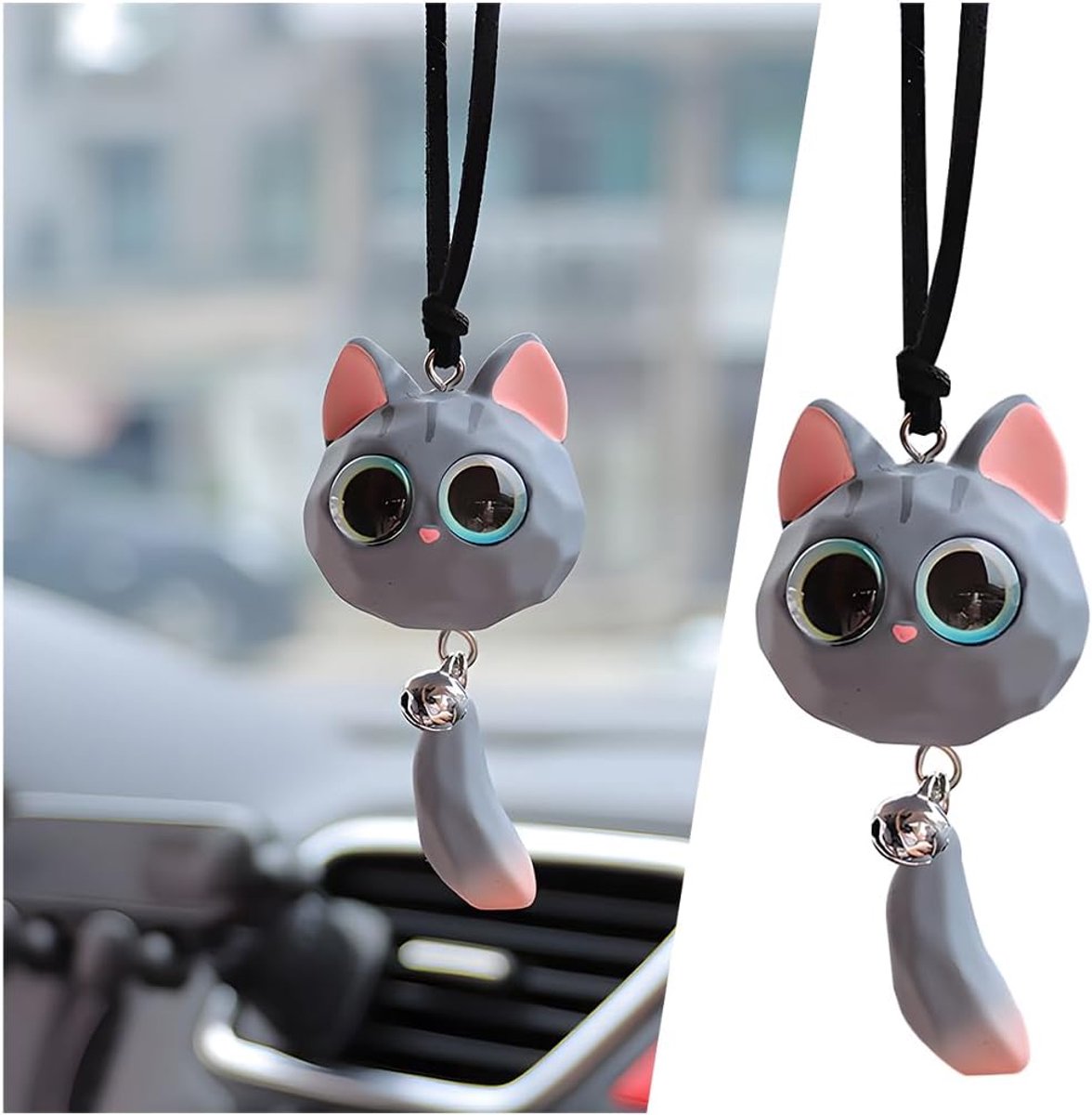 SnelShoppen - Schattige Kat Achteruitkijkspiegel Decoratie, Hangende Ornament, Swingende Car Hanger, Universale Interieur Accessoires, Grijs, Hoogwaar