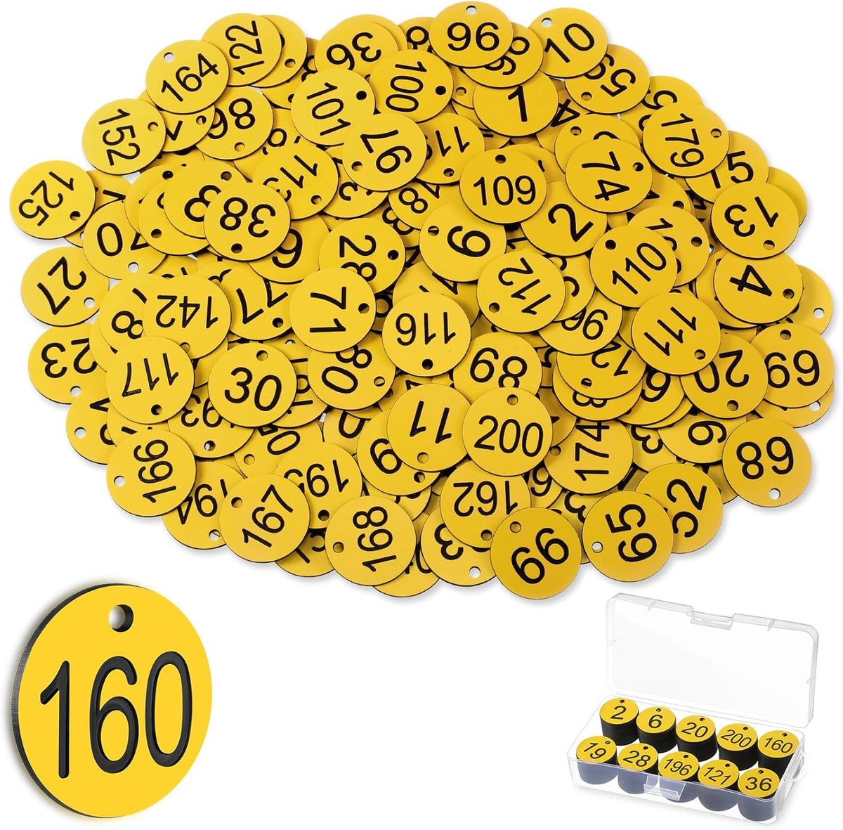SnelShoppen - 200 Stuks Plastic Tafelnummer Labels - Waterdichte Nummering 1-200 - Geel - Ideaal voor Hotels, Feesten, Evenementen en Organisatie