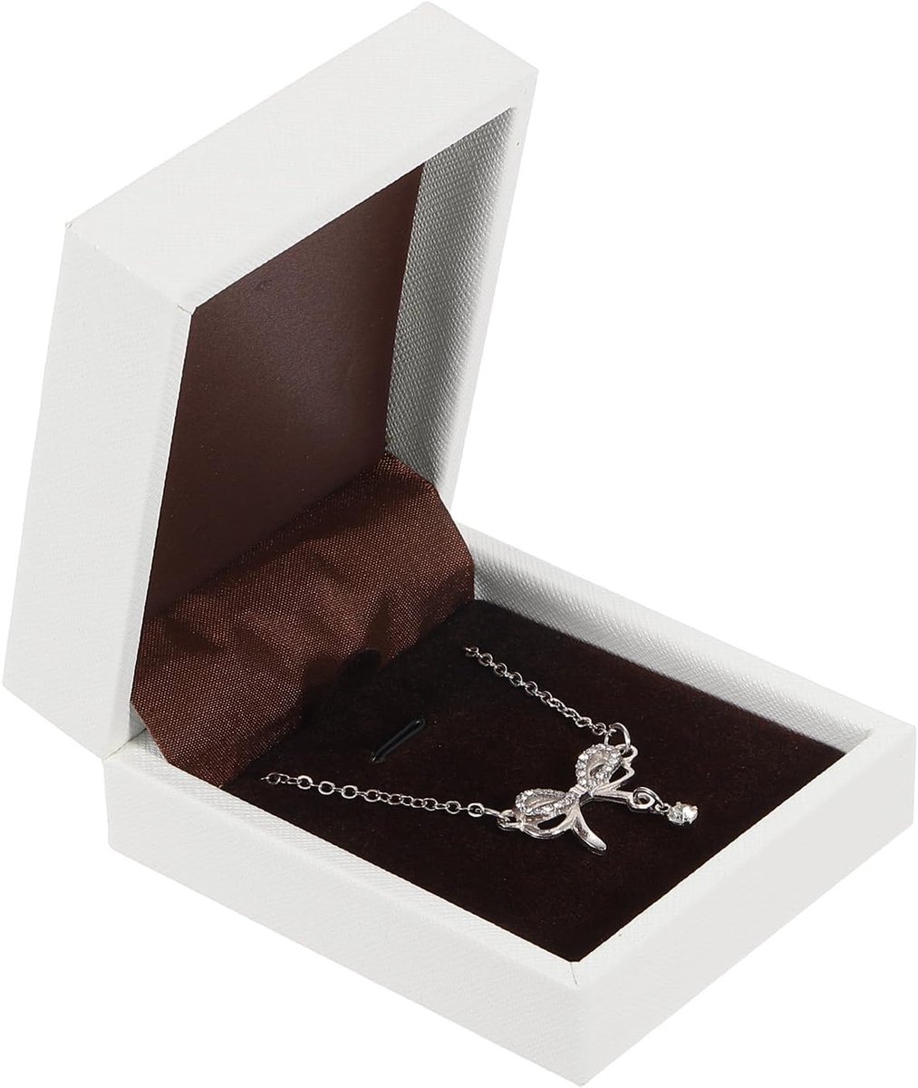 SnelShoppen - Vintage Herenhalsketting Pendant Box voor Sieraden, PU Leer, 1 Stuk, 7.4 x 8.2 x 3.7 cm, Witte Opbergdoos voor Trouwen, Verlovingen, Ver