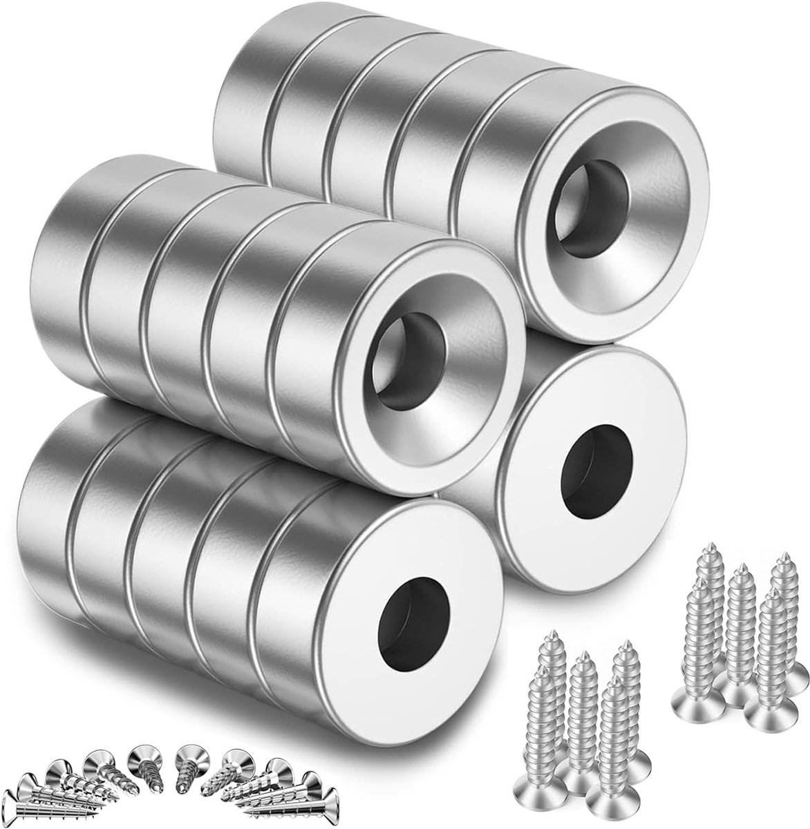 SnelShoppen - Neodymium Magneten Extra Sterk 10 x 3 mm Met Tegenboringen, Ronde Magneet Pot Magneten Met Schroeven Voor Magnetisch Bord, Koelkast, Keu