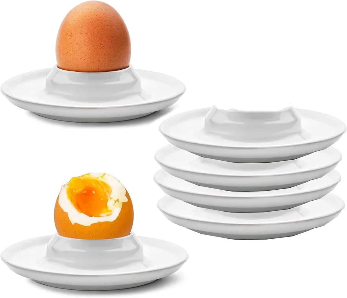 Egg Cups, 6 Pieces Egg Holders for Soft and Hard Boiled Eggs, Classic Style, White Plastic Egg Stand Plates, Egg Tray - ShopVlot