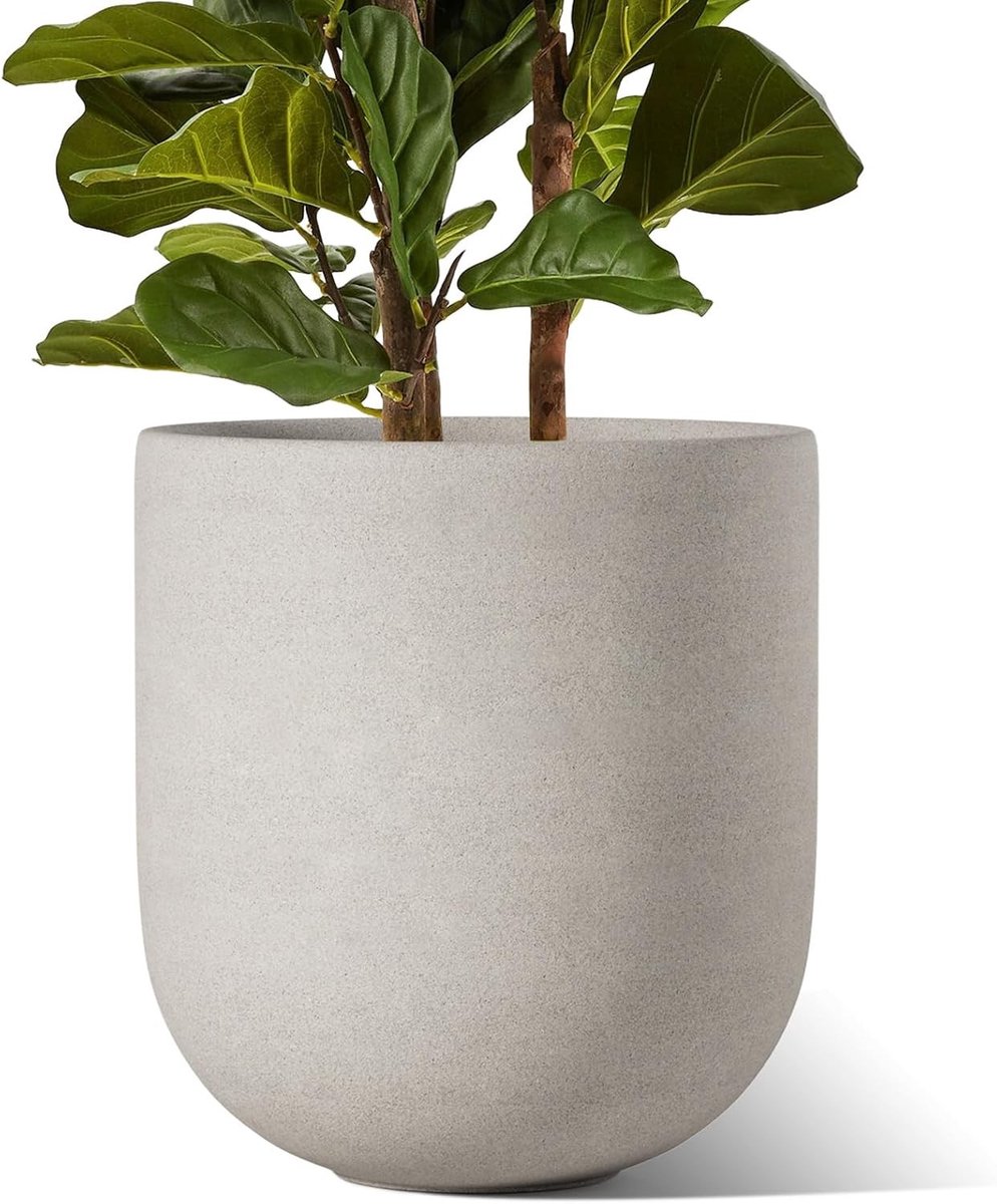 Keramische Bloempot 30 cm met Afvoergat en Rubber Stop, Modern Cilindrisch Ontwerp voor Thuis, Tuin en Buiten, Neutraal Grijs, Ideaal voor Planten en Decoratie