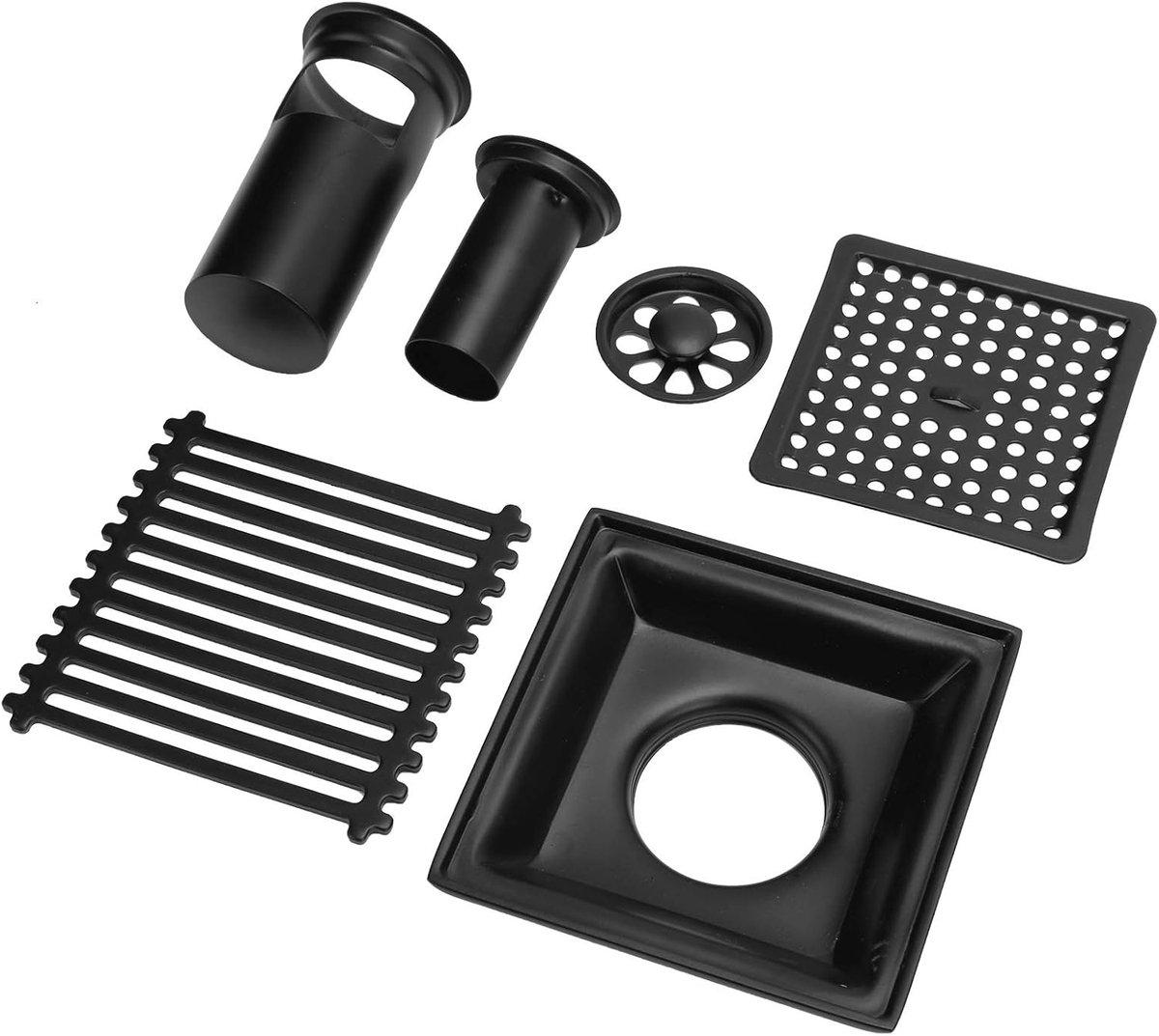 SnelShoppen - Vierkante Doucheafvoer met Afneembare Afdekking 10 Cm X 10 Cm van SUS304 Roestvrij Staal met Zwarte Poedercoating voor Badkamer en Natte
