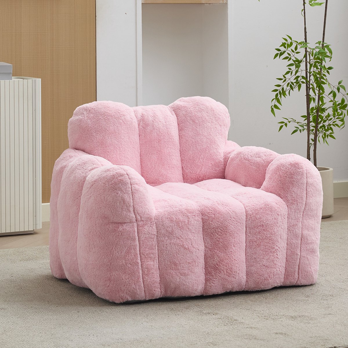 FloraGrace Zitzak 47 x 45 x 34 cm - Zachte Fluwelen Loungestoel Voor Volwassenen - Direct Klaar Voor Gebruik - Voor Woonkamer En Slaapkamer - Roze
