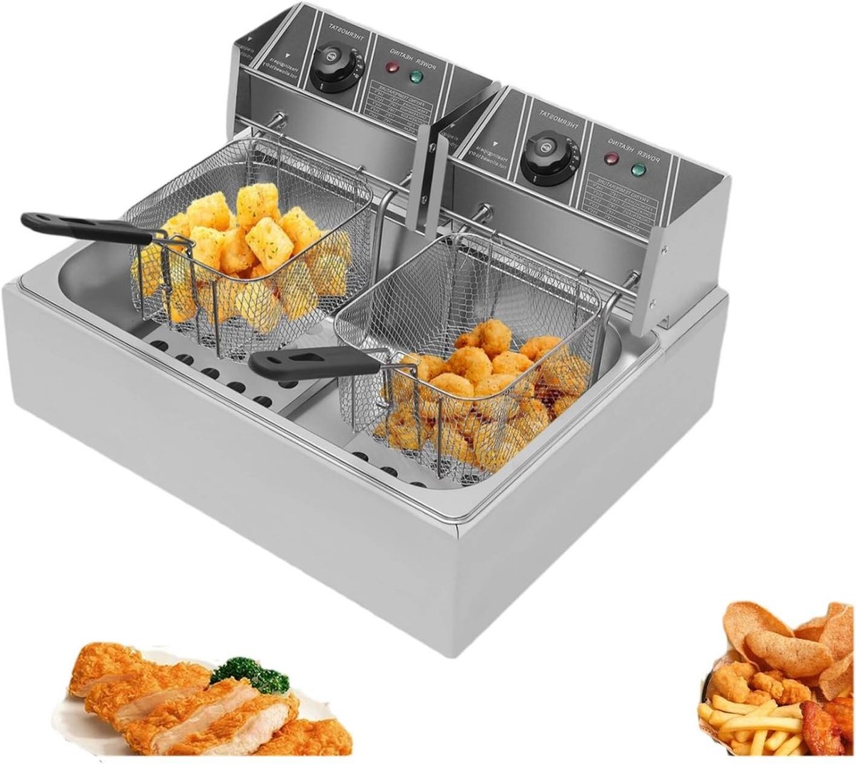 Elektrische Frituurpan Dubbele Frituur Lekker Frituren Onafhankelijke Temperatuurregeling 12L Capaciteit Zilver