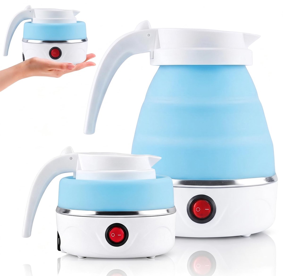 SnelShoppen - Opvouwbare Waterkoker 600 ml - Draagbare Mini Waterkoker - Siliconen Kampeer Waterkoker - Reiswaterkoker Blauw - Ideaal voor Outdoor, Wa