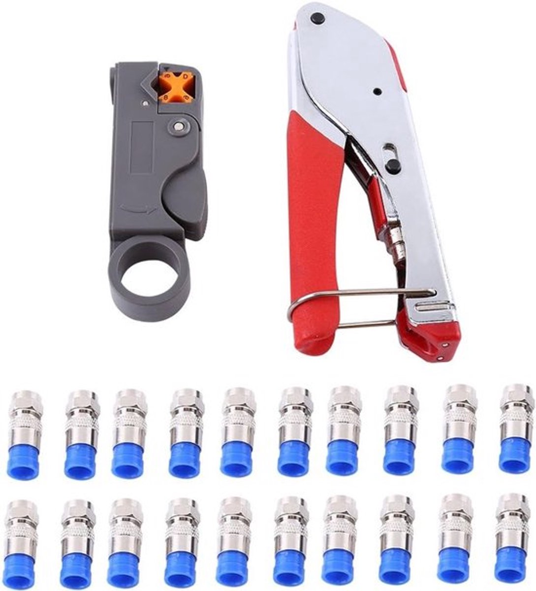 Professionele Compressietang voor Coaxkabels RG59/RG6 met Striptang en 20 F Connectoren voor Satellietinstallatie